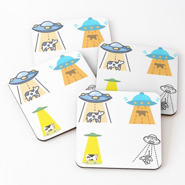 Item preview, Cartoon Unidentified Flying Object Abducting A Cow, Extraterrestrial UFO Sticker Pack designed and sold by Black11Flamingo.