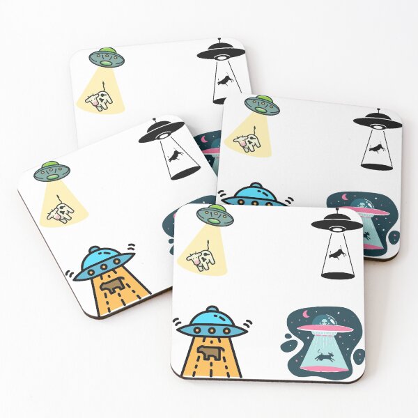 Item preview, Cartoon Unidentified Flying Object Abducting A Cow, Extraterrestrial UFO Sticker Pack designed and sold by Black11Flamingo.