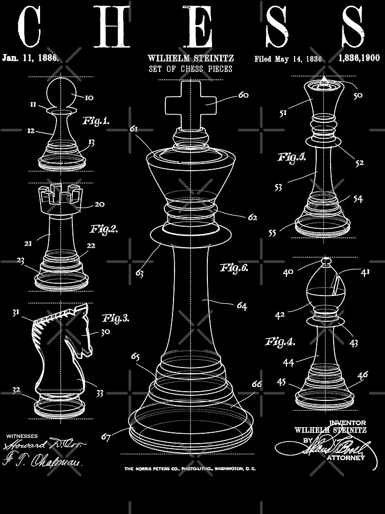 Chess King And Pieces Old Vintage Patent Drawing Print Serving
