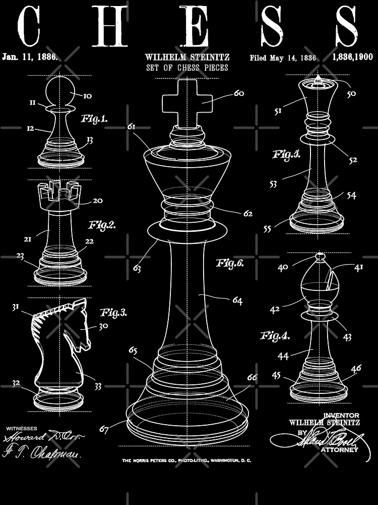 Chess King And Pieces Old Vintage Patent Drawing Print Poster