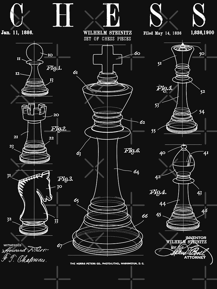 Disover Chess King And Pieces Old Vintage Patent Drawing Print | Essential T-Shirt