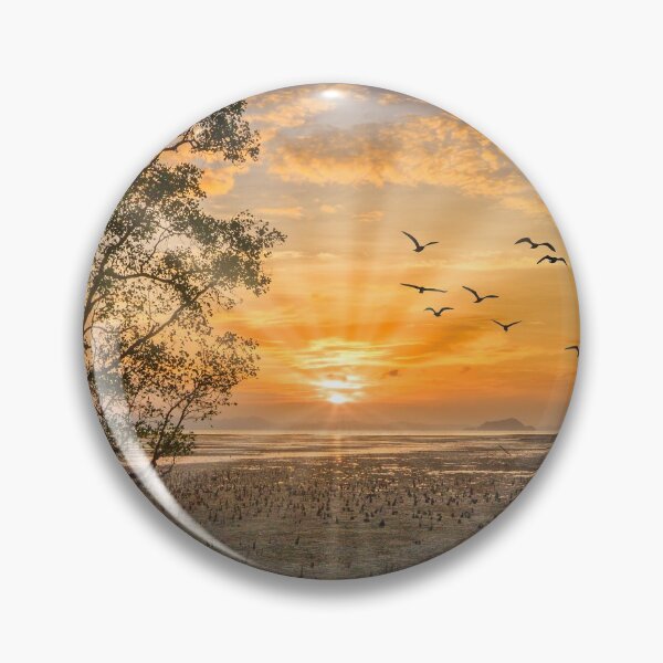 Item preview, Sunrise with sunrays and flock of birds at sunrise designed and sold by Kevin Hellon.