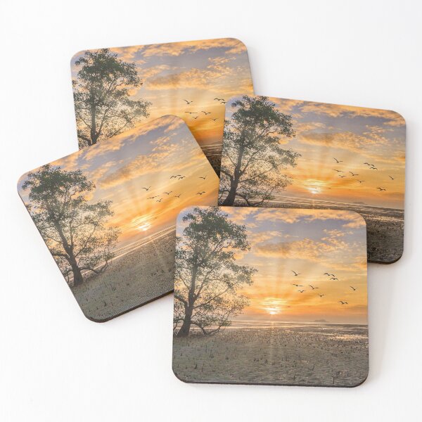 Item preview, Sunrise with sunrays and flock of birds at sunrise designed and sold by Kevin Hellon.