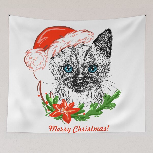 Item preview, Siamese kitten in a Christmas hat. designed and sold by Mankaanna.