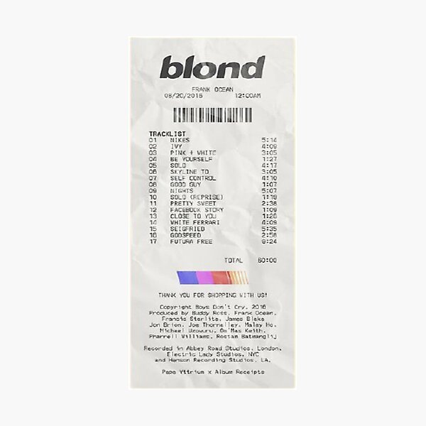 Item preview, blond frank ocean album receipt designed and sold by stickersbyro ☆.