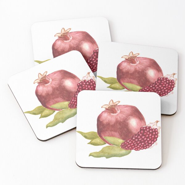 Item preview, Watercolor illustration of pomegranate fruit, seeds and leaves. Hand painted botanical illustration of fruit. designed and sold by linagaiaart.