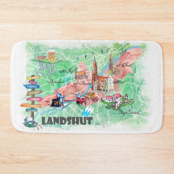 Item preview, Landshut Bavaria Illustrated Map with Main Roads Landmarks and Highlights designed and sold by artshop77.