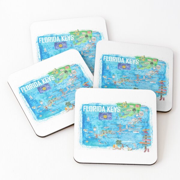 Item preview, Florida Keys Key West Marathon Key Largo Illustrated Travel Poster Favorite Map 2nd Signpost Edition designed and sold by artshop77.