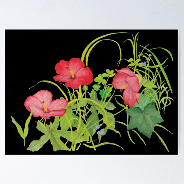 Item preview, Red Hibiscus on Black designed and sold by HaidiBeard.