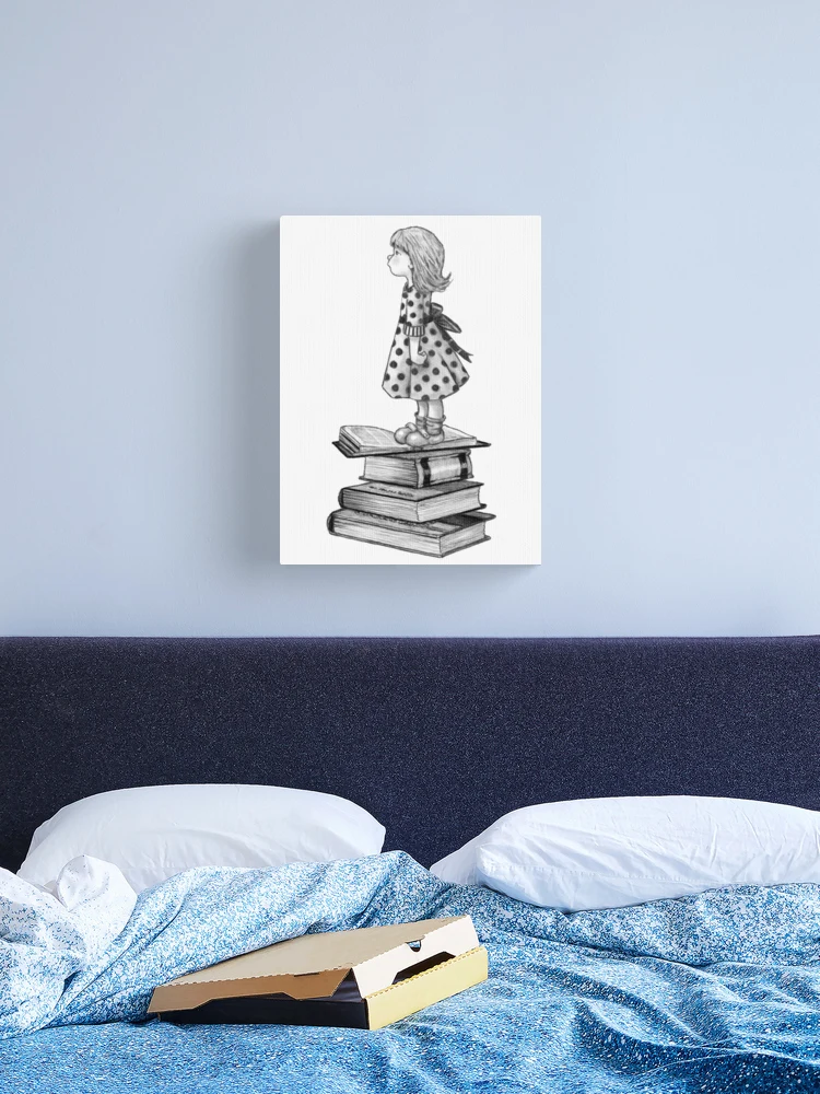 Cute Little Girl Standing on Stack of Books Pencil Drawing Spiral Notebook  for Sale by Joyce Geleynse