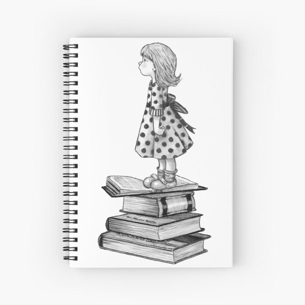 Premium Vector  Curly little girl writing with a giant pencil back to  school black line vector illustration doodle style simple sketch on  horizontal spiral bound sketchbook page