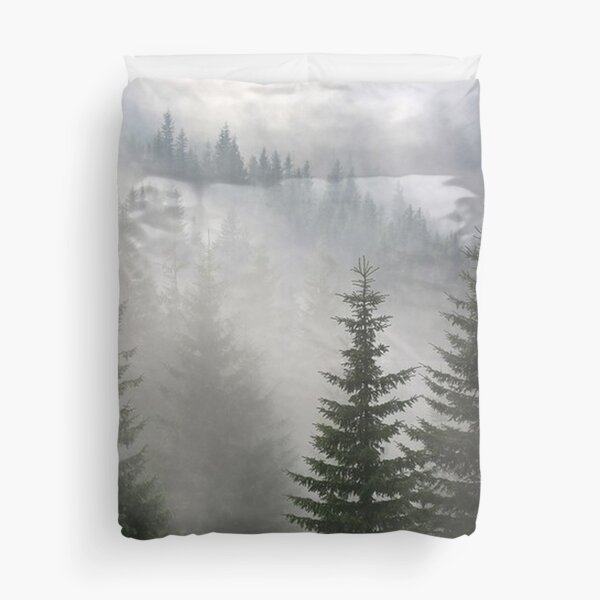 Foggy Pine Trees Forest Duvet Cover
