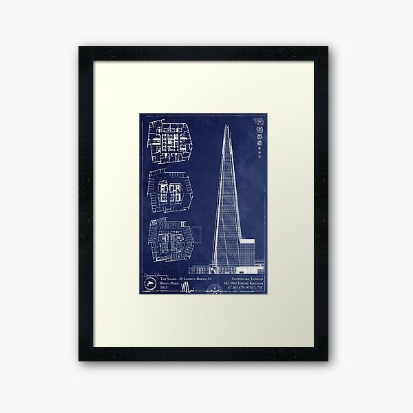 The Shard Architecture Blueprint [A] Framed Art Print