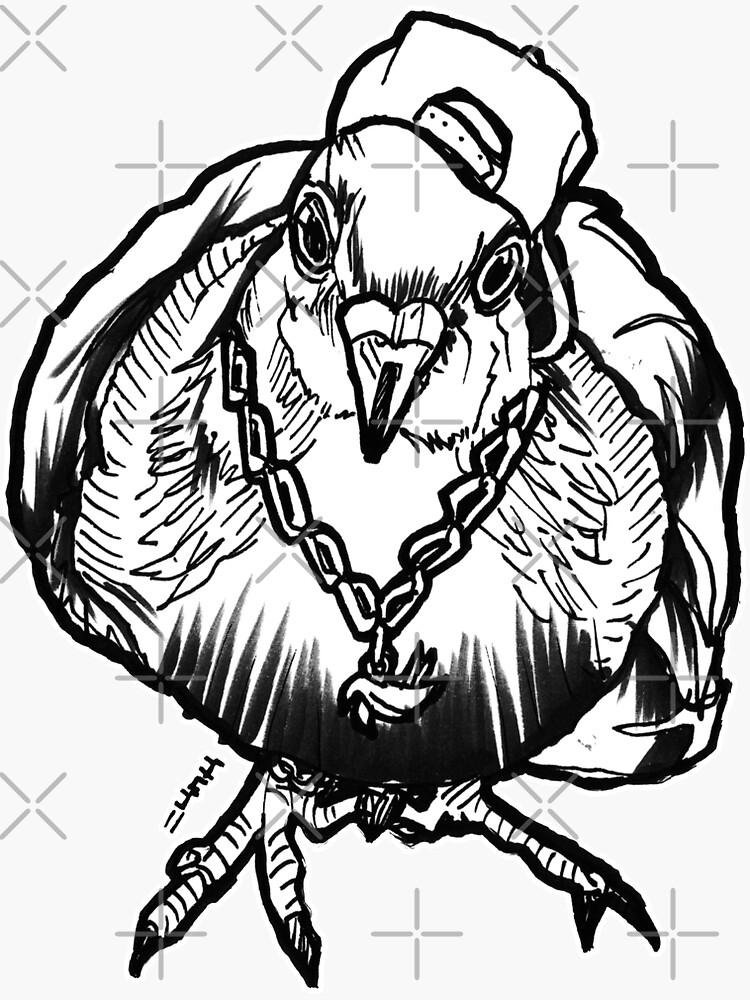 Homie Pigeon (Black & White) RedBubbleArtParty by sketchNkustom
