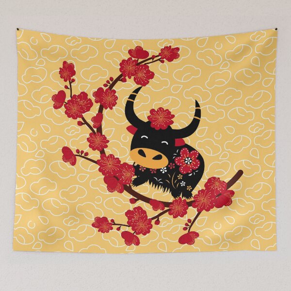 Item preview, Retro Chinese New Year of Ox and Plum Blossom designed and sold by Lulupainting.