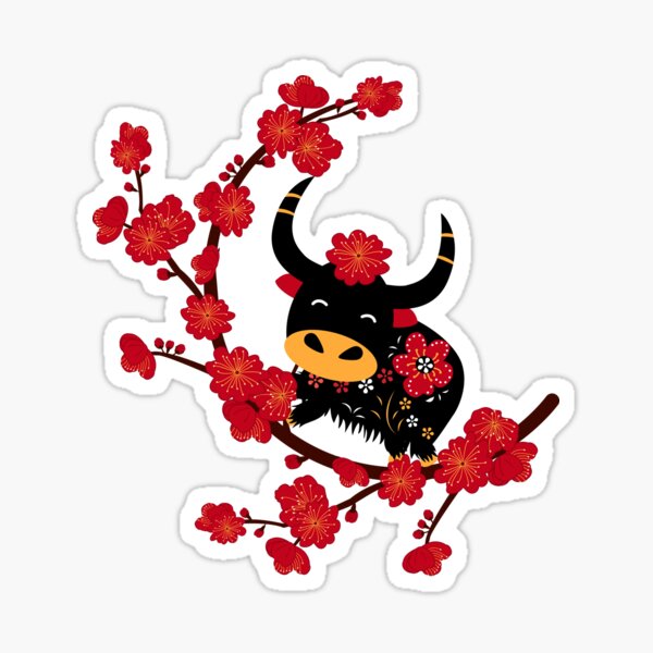 Item preview, Retro Chinese New Year of Ox and Plum Blossom designed and sold by Lulupainting.