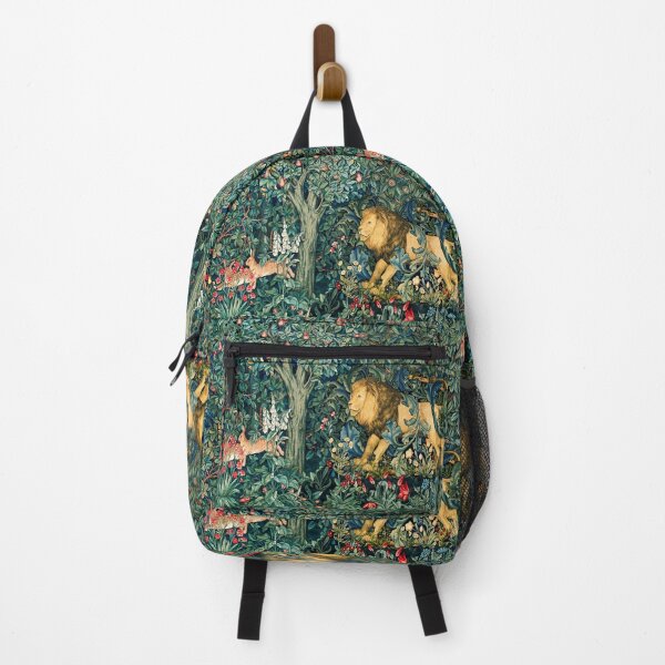 Item preview, GREENERY, FOREST ANIMALS Lion and Hares Blue Green Floral Tapestry designed and sold by BulganLumini.