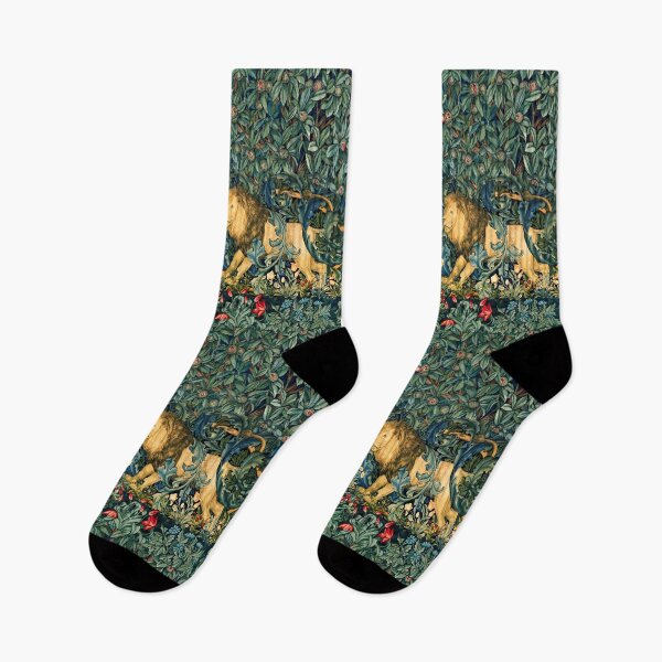 Item preview, GREENERY, FOREST ANIMALS Lion and Hares Blue Green Floral Tapestry designed and sold by BulganLumini.
