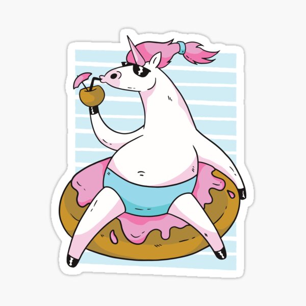 Fantasy Magical Unicorn enjoying summer on donut partying Sticker