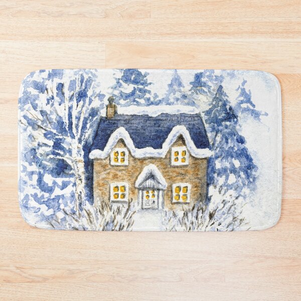Item preview, Watercolor Cottage Among Snowy Spruces - Winter Countryside  designed and sold by AlicjaCurioseur.