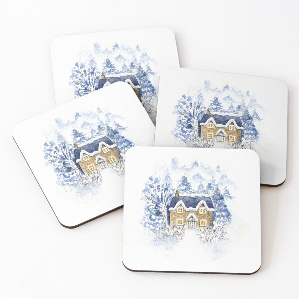 Item preview, Watercolor Cottage Among Snowy Spruces - Winter Countryside  designed and sold by AlicjaCurioseur.