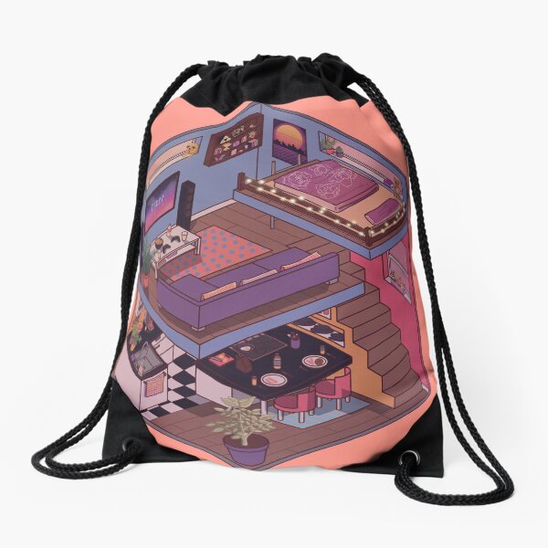 Small Apartment with Cute Kitchen Corner Drawstring Bag