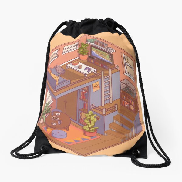 Small Isometric Apartment Drawstring Bag