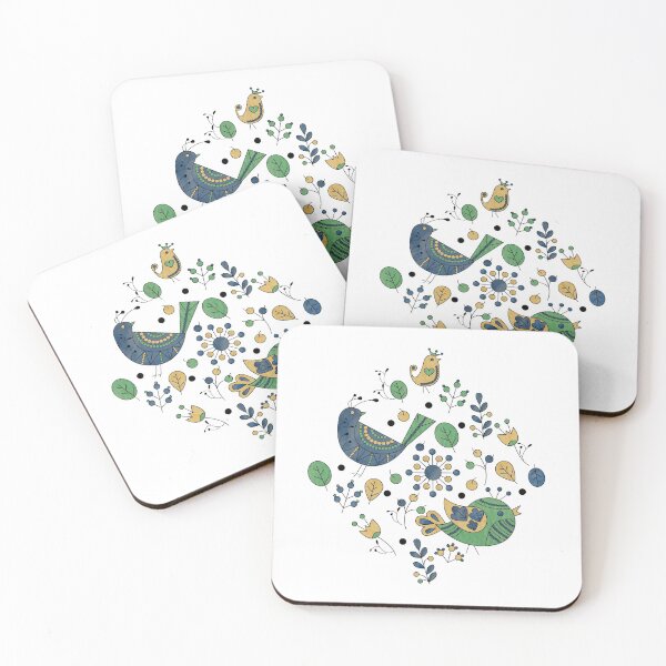 Item preview, Scandinavian Folklore Blue and Green Birds designed and sold by LotusArtStudio.