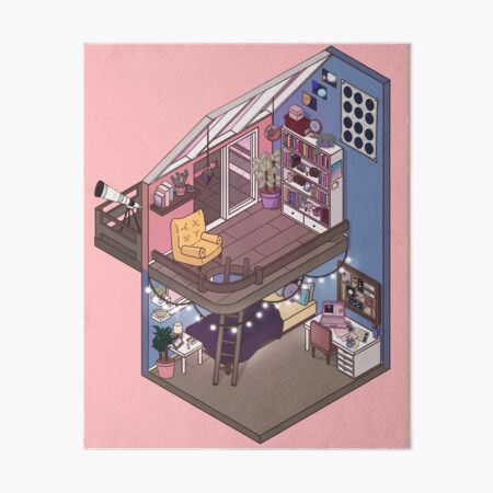 Stargazing Isometric Room Art Board Print