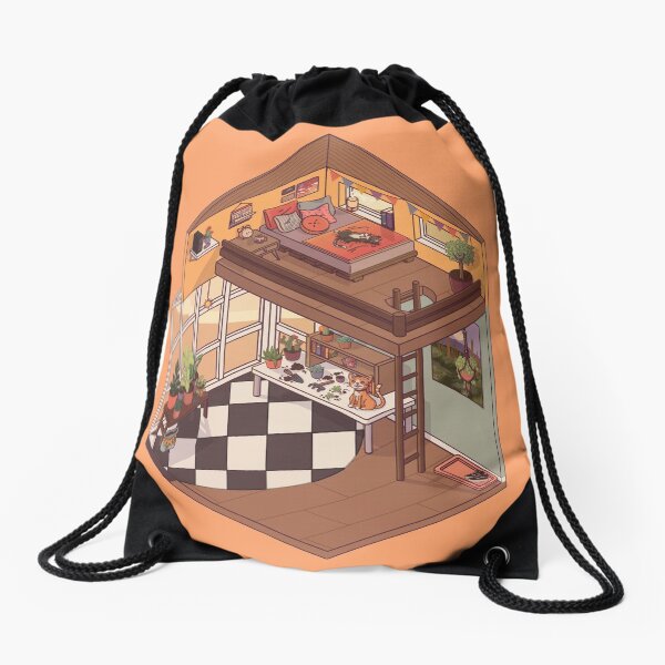 Cute Isometric Apartment with Many Plants Drawstring Bag