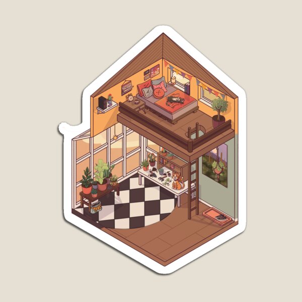 Cute Isometric Apartment with Many Plants Magnet