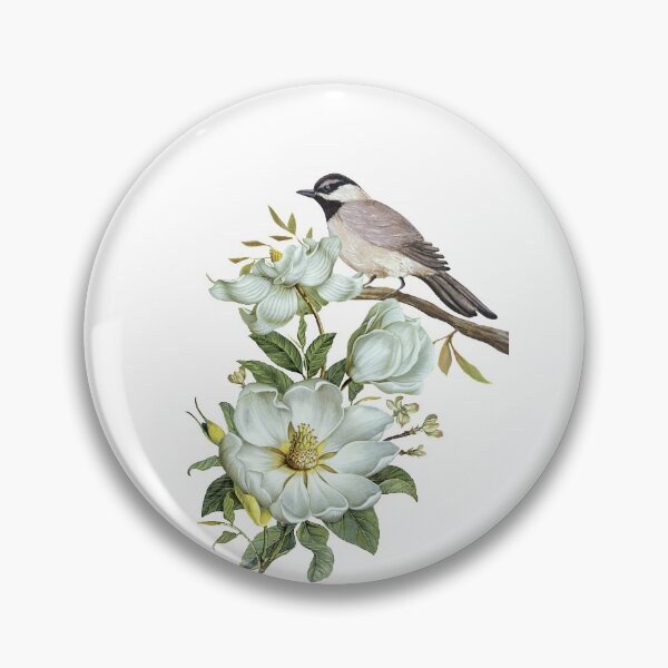 Item preview, Free hand-painted flowers and birds decorative patterns, brown and white bird on tree trunk illustration, watercolor Painting, flower Arranging, leave The Material  designed and sold by sadbutterfly.