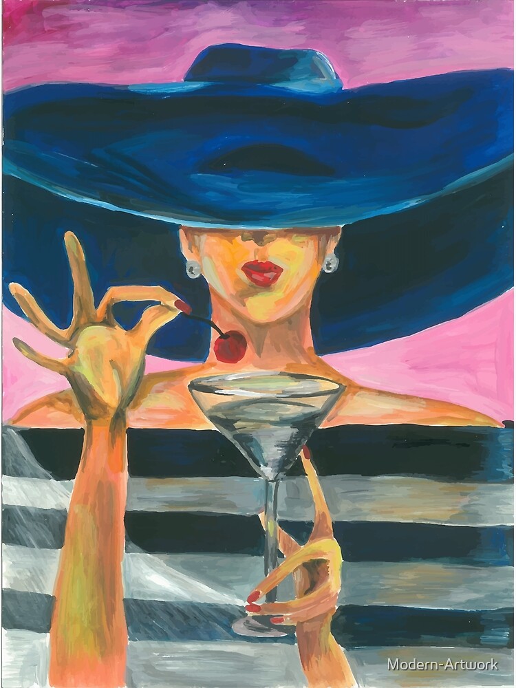 "Line art woman with martini glass Art print Woman Martini Glass