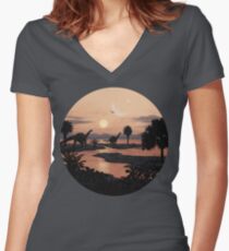 Jurassic Beach Women's Fitted V-Neck T-Shirt