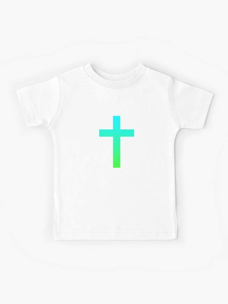 Christian Cross In A Fluorescent Blue And Green Neon Ombre Kids T