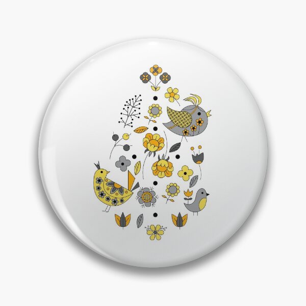 Item preview, Scandinavian Folklore Yellow and Grey birds designed and sold by LotusArtStudio.