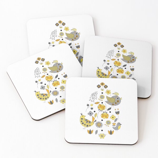 Item preview, Scandinavian Folklore Yellow and Grey birds designed and sold by LotusArtStudio.