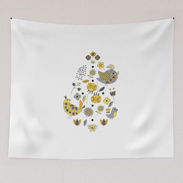 Item preview, Scandinavian Folklore Yellow and Grey birds designed and sold by LotusArtStudio.