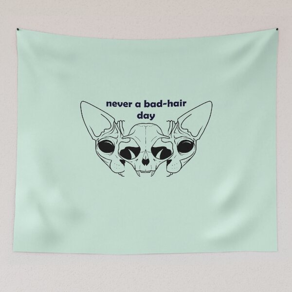 Item preview, Illuminating Yellow - Never a bad hair day - Hairless Sphynx Cat Skull Split in Two - Funny Animal Quote - Line Drawing Wrinkly Kitty - Blush Pink - Gold Rose designed and sold by AnanasArt.