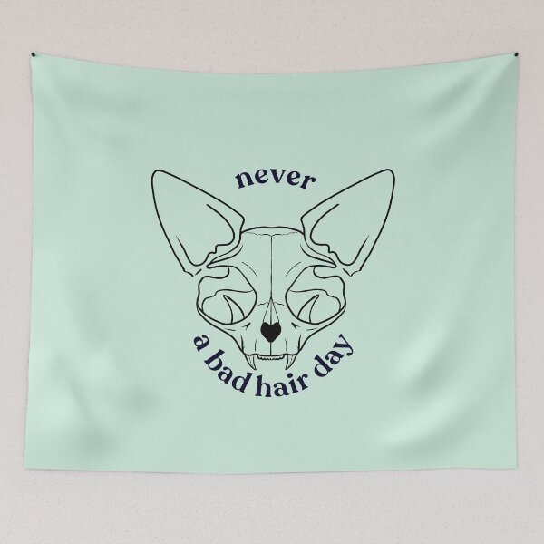 Item preview, Never a bad hair day - Hairless Sphynx Cat Skull - Funny Animal Quote - Line Drawing Wrinkly Kitty - Illuminating Yellow designed and sold by AnanasArt.