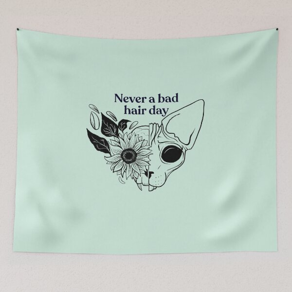 Item preview, Never a bad hair day - Hairless Sphynx Cat Skull with a Sunflower - Funny Animal Quote - Line Drawing Wrinkly Kitty - Illuminating Yellow designed and sold by AnanasArt.