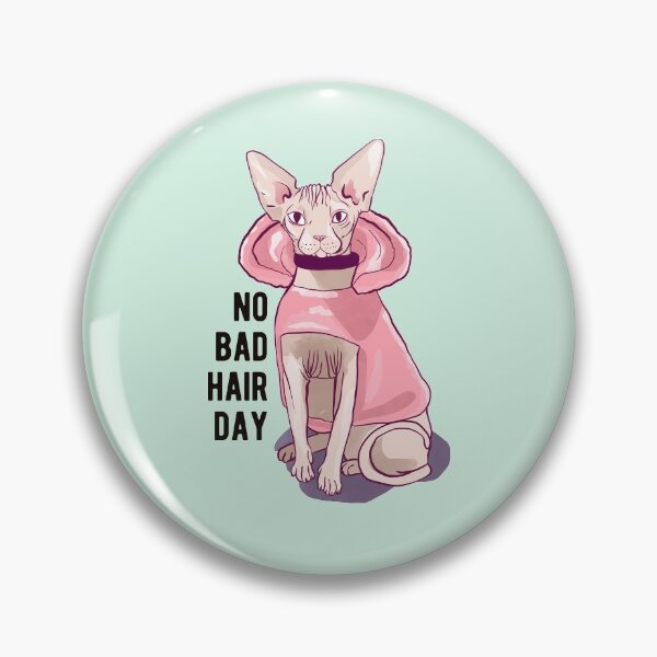 Item preview, Never a bad hair day - Hairless Sphynx Cat wearing a Fluffy Pink Hoodie - Funny Animal Quote - Line Drawing Wrinkly Kitty - Illuminating Yellow designed and sold by AnanasArt.
