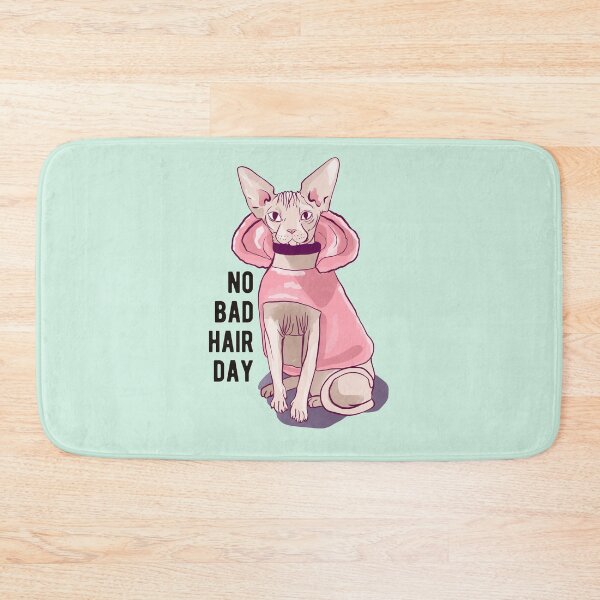 Item preview, Never a bad hair day - Hairless Sphynx Cat wearing a Fluffy Pink Hoodie - Funny Animal Quote - Line Drawing Wrinkly Kitty - Illuminating Yellow designed and sold by AnanasArt.