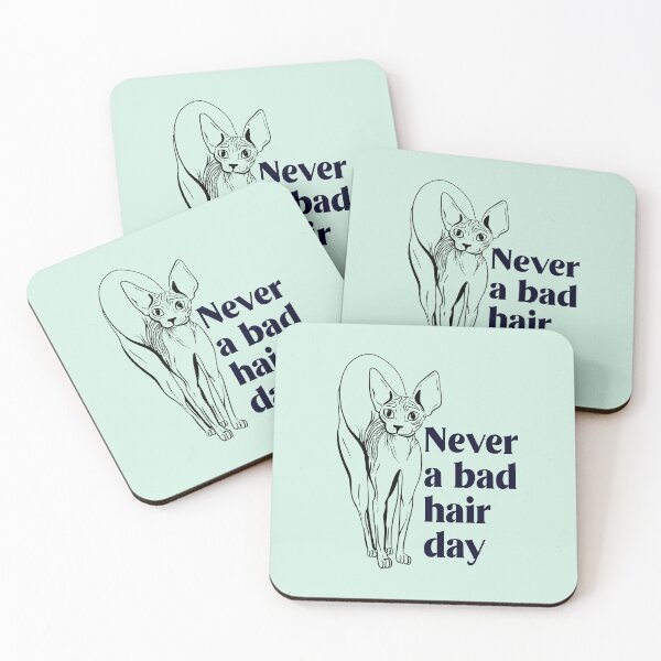 Item preview, Never a bad hair day - Hairless Sphynx Cat Arching Her Back - Funny Animal Quote - Line Drawing Wrinkly Kitty- Illuminating Yellow designed and sold by AnanasArt.