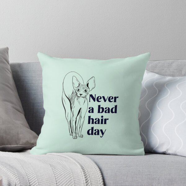 Item preview, Never a bad hair day - Hairless Sphynx Cat Arching Her Back - Funny Animal Quote - Line Drawing Wrinkly Kitty- Illuminating Yellow designed and sold by AnanasArt.
