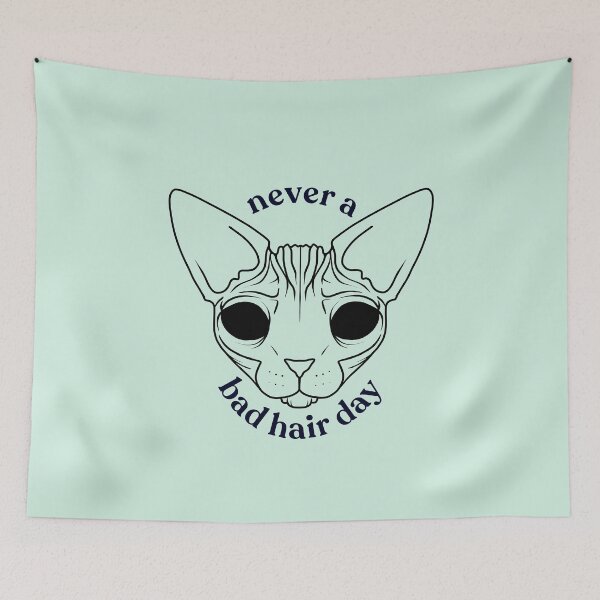 Item preview, Never a bad hair day - Hairless Sphynx Cat With Demon Eyes - Funny Animal Quote - Line Drawing Wrinkly Kitty - Illuminating Yellow designed and sold by AnanasArt.