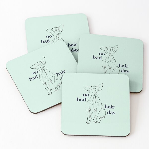 Item preview, Never a bad hair day - Chubby Hairless Sphynx Cat - Funny Quote - Line Drawing Wrinkly Kitty - Blush Pink - Illuminating Yellow designed and sold by AnanasArt.