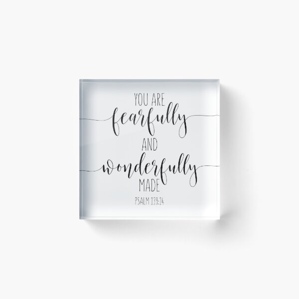 You Are Fearfully And Wonderfully Made, Psalm 139:14. Bible Verse, Kids Room Decor, Christian Gift Acrylic Block