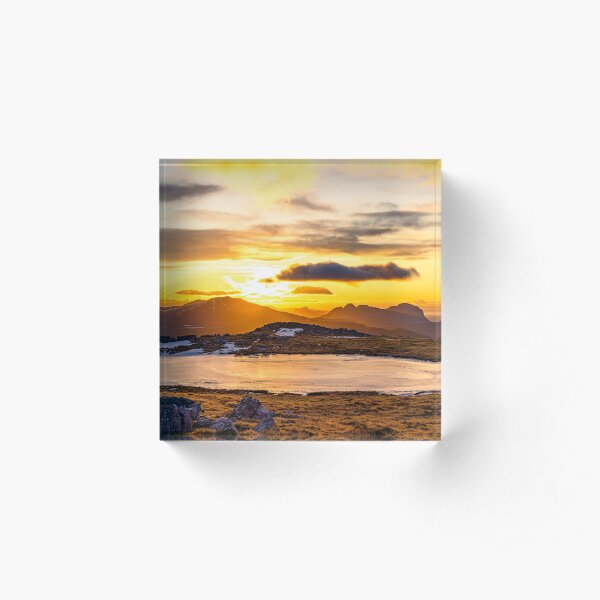 Frozen Sunset, Glas Bheinn Summit Plateau Acrylic Block
