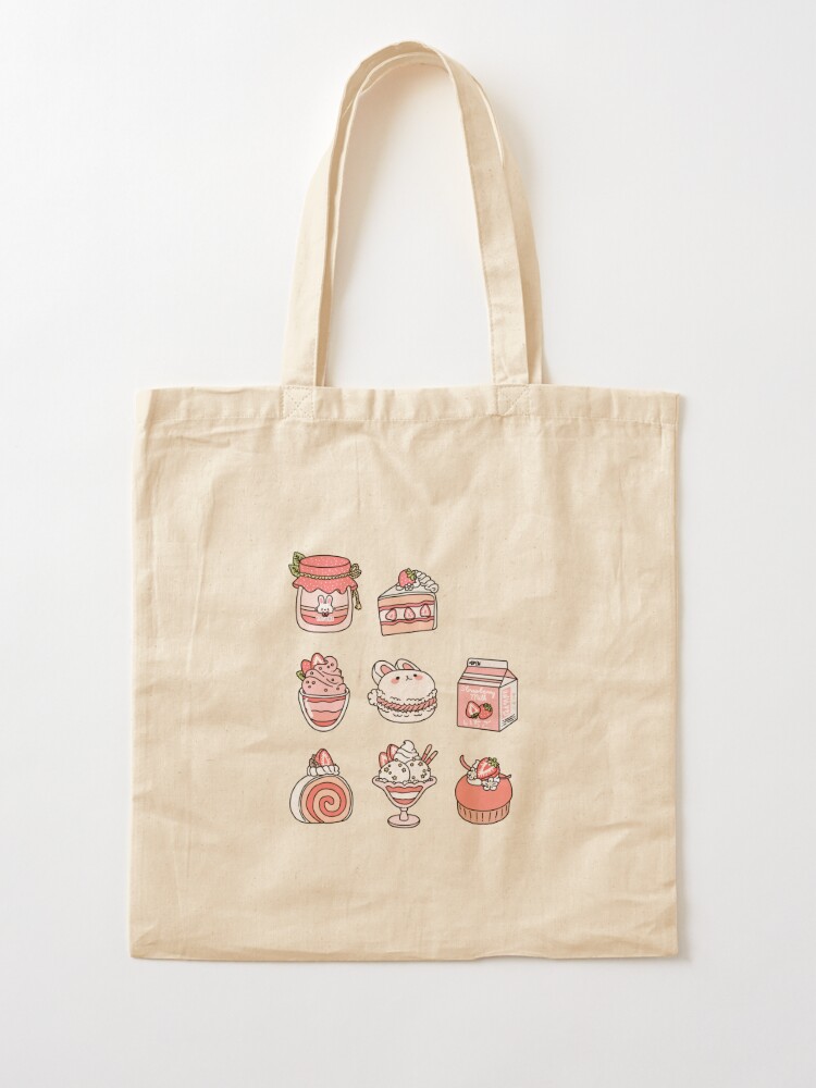 Strawberry Bag - Grocery, Reusable, Eco, Canvas Tote Bag with Zipper,  Large, Fabric Shoulder Bag